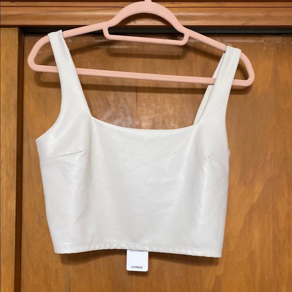 NWT Express Cream Fitted Faux Leather Crop Tank Top Basic Neutral Layers